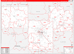 Lafayette-West Lafayette Metro Area Wall Map Red Line Style 2026